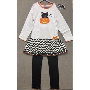 BNWT Ann Loren Halloween‎ Black Cat In Pumpkin Dress Pants Set Girls Size 11/12